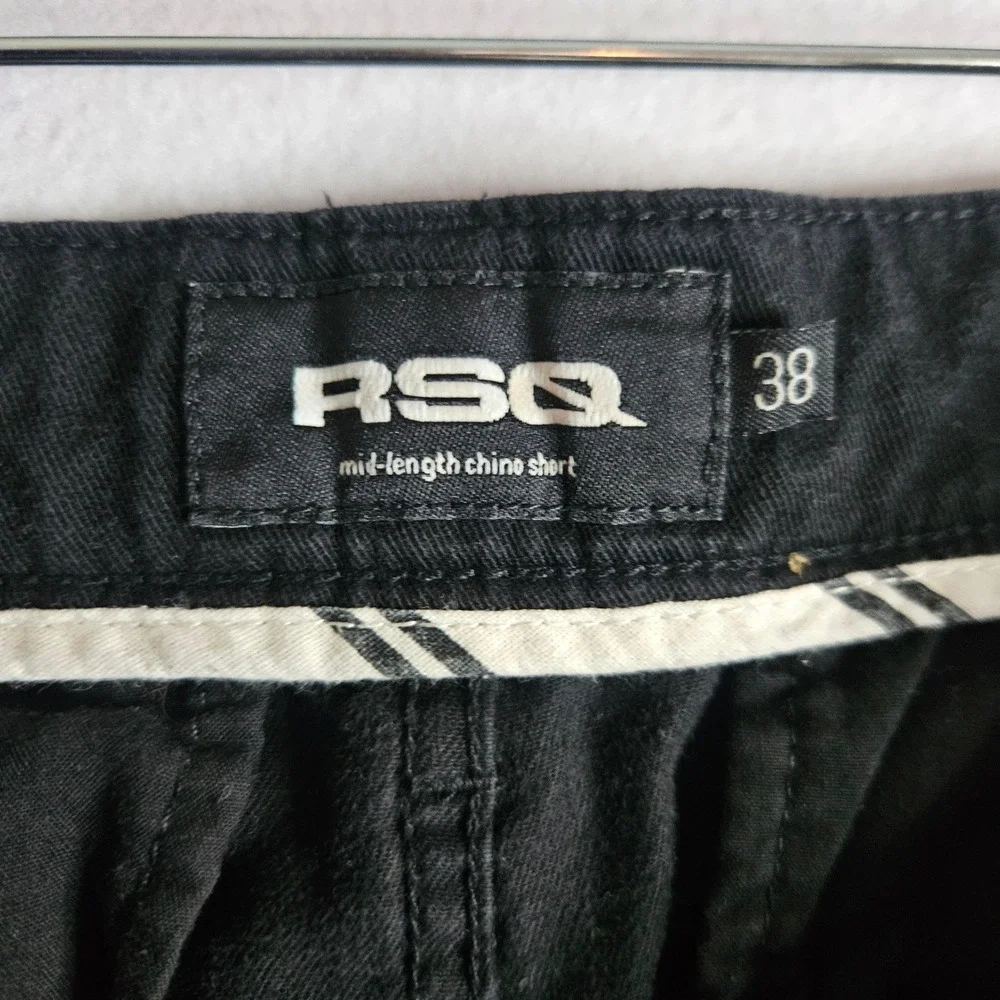 RSQ Mens Mid-Length Chino Shorts Black Size 38 Cotton Stretch Casual Flat Front